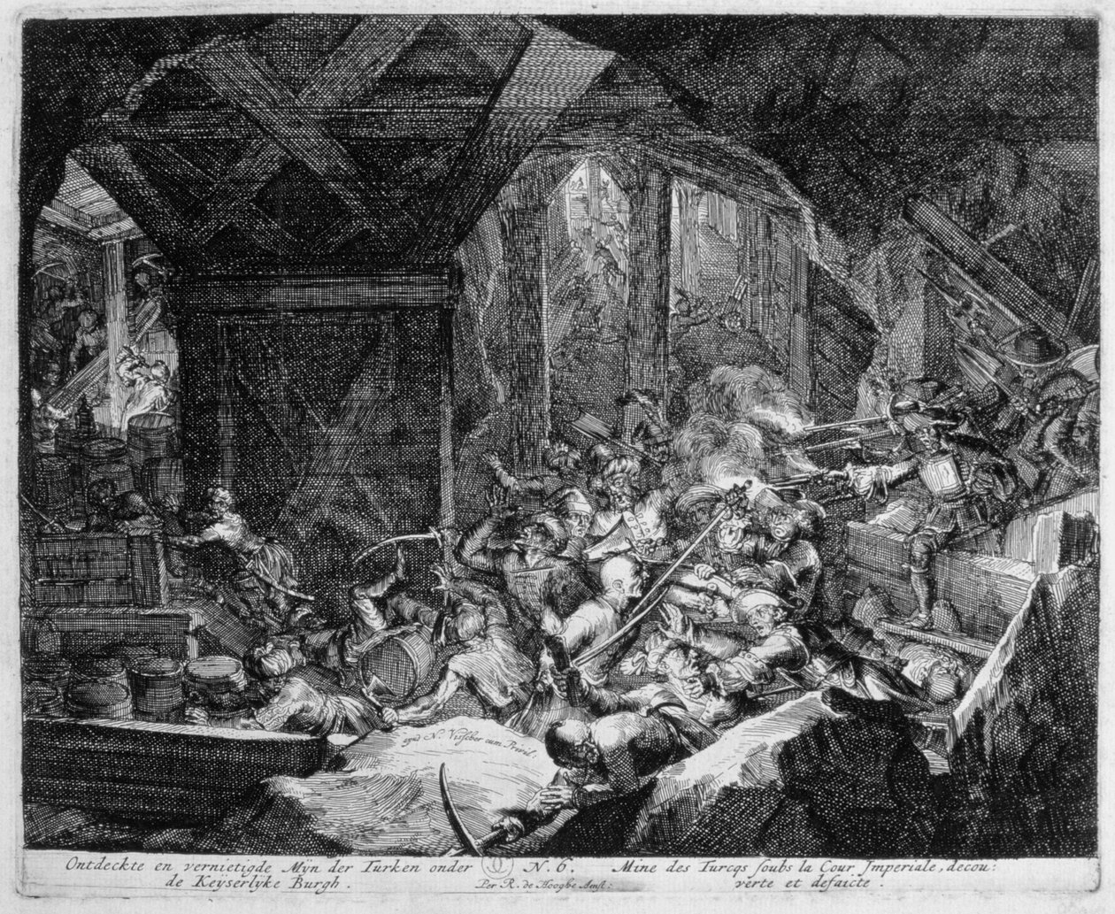 Vienna Print Cycle, Opdagelse og ødelæggelse af en tyrkisk mine under det kejserlige palads, 1683 af Romeyn de Hooghe