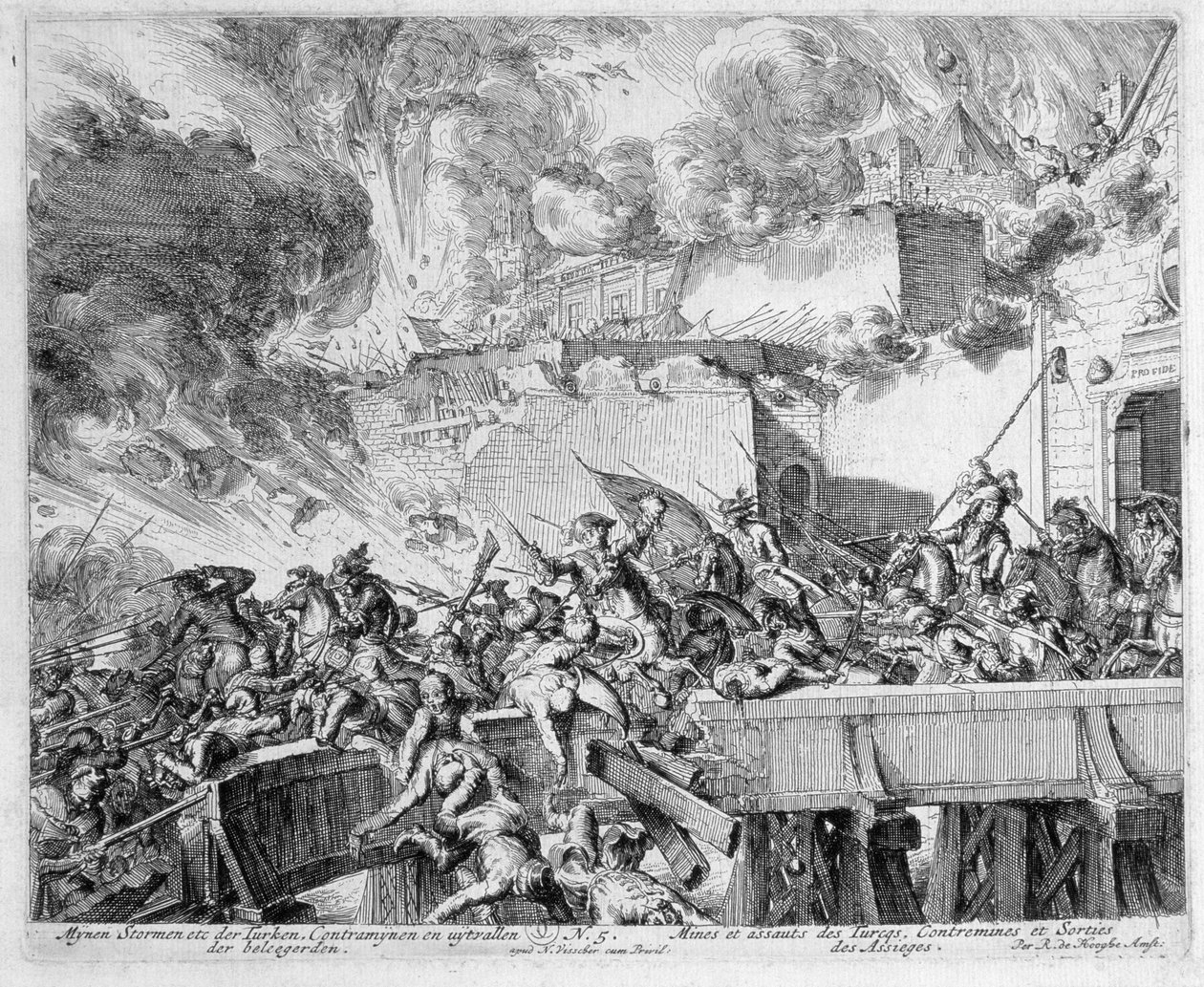 Vienna Print Cycle, Eksplosion af en mine og Countertermine, Raid on the Turks, 1683 af Romeyn de Hooghe