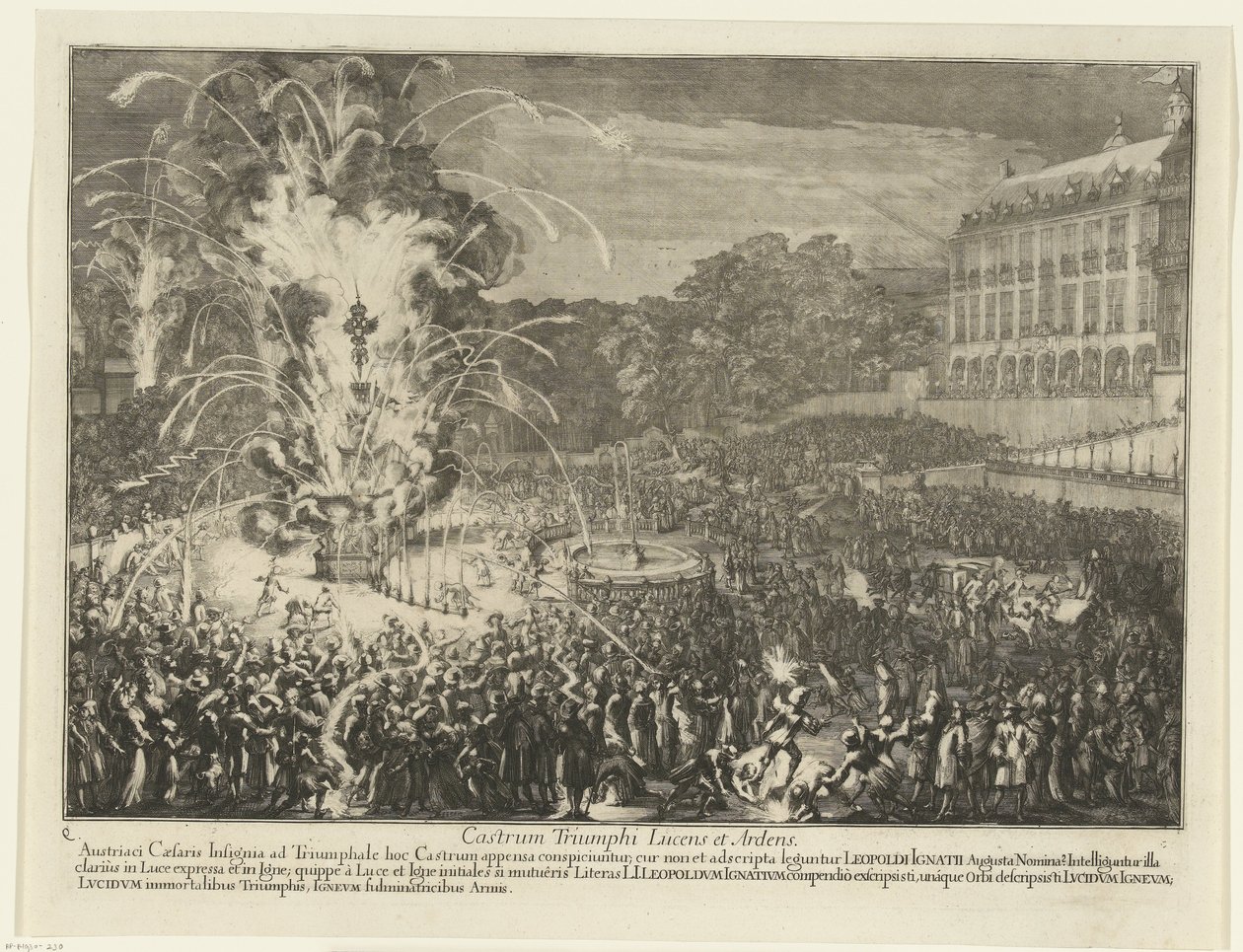 Fyrværkeri i Slotshaven, 1686 Castrum Triumphi Lucens et Ardens (titel på objekt) Leopold I
