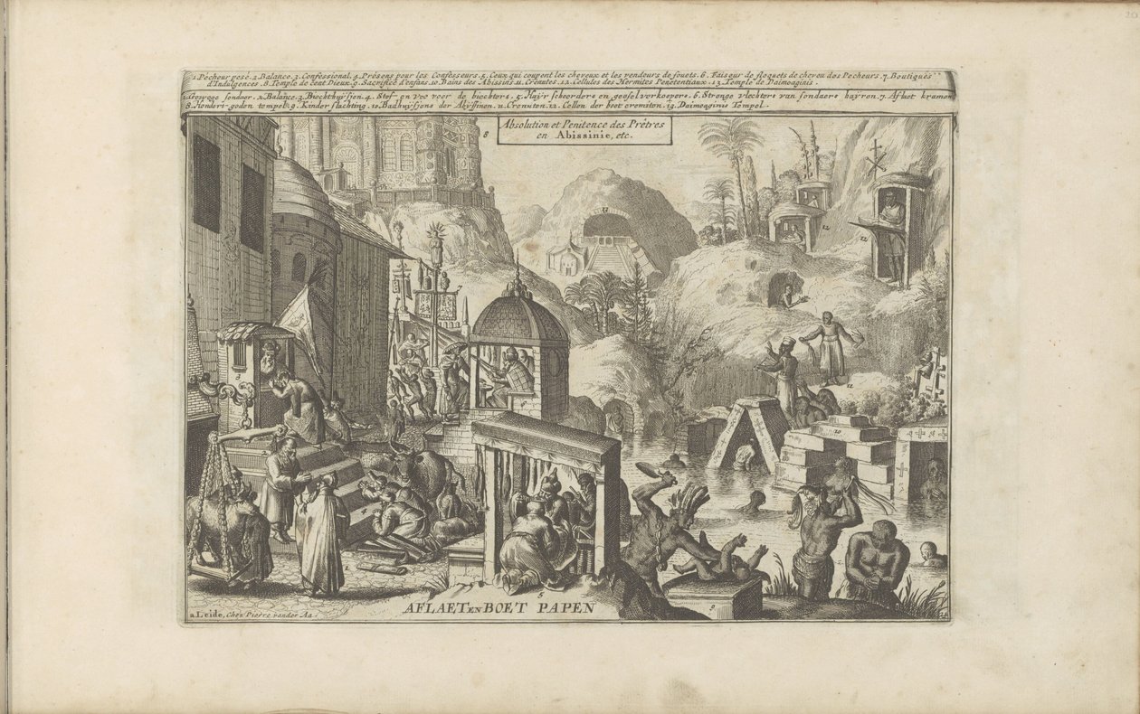 Zone i kasse Aflaet en Boet Papen / Absolution and Penitence of Priests in Abissinia, etc. (titel på objekt) Øst- og Vestindien og andre steder (serietitel) af Romeyn de Hooghe