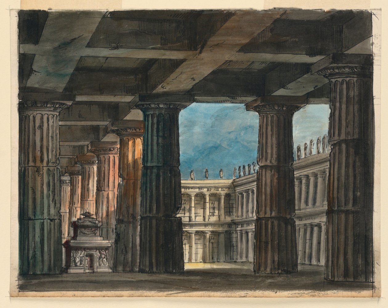 Scenografi, klassisk loggia og gårdhave af Romolo Achille Liverani
