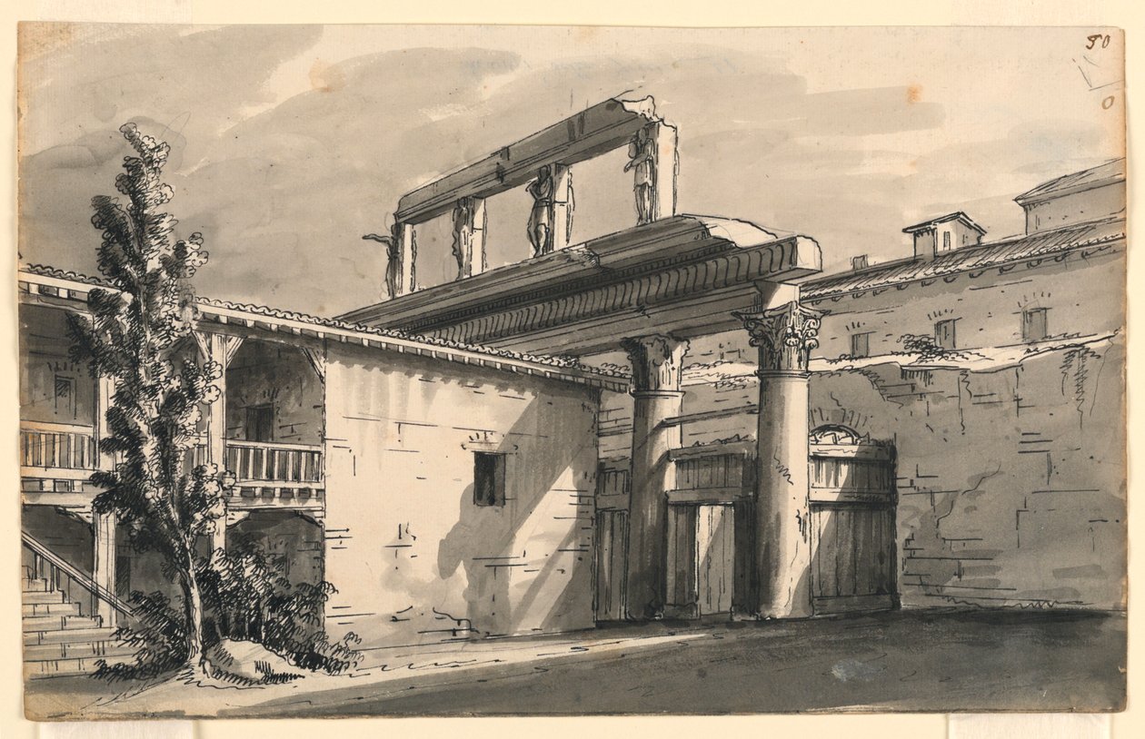 Scenedesign, Court Amongt Ruins af Romolo Achille Liverani