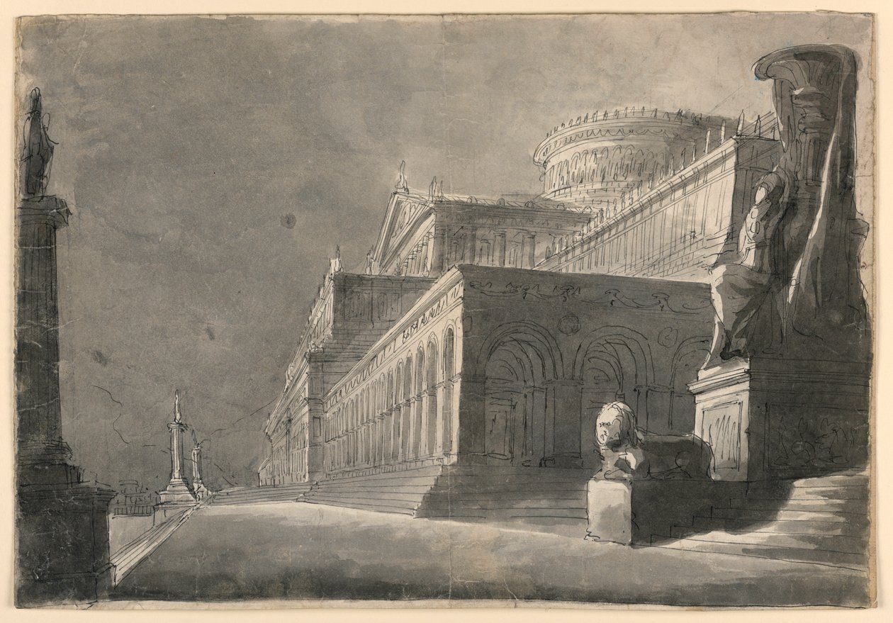 Scenedesign, eksteriør af Enormous Palace af Romolo Achille Liverani