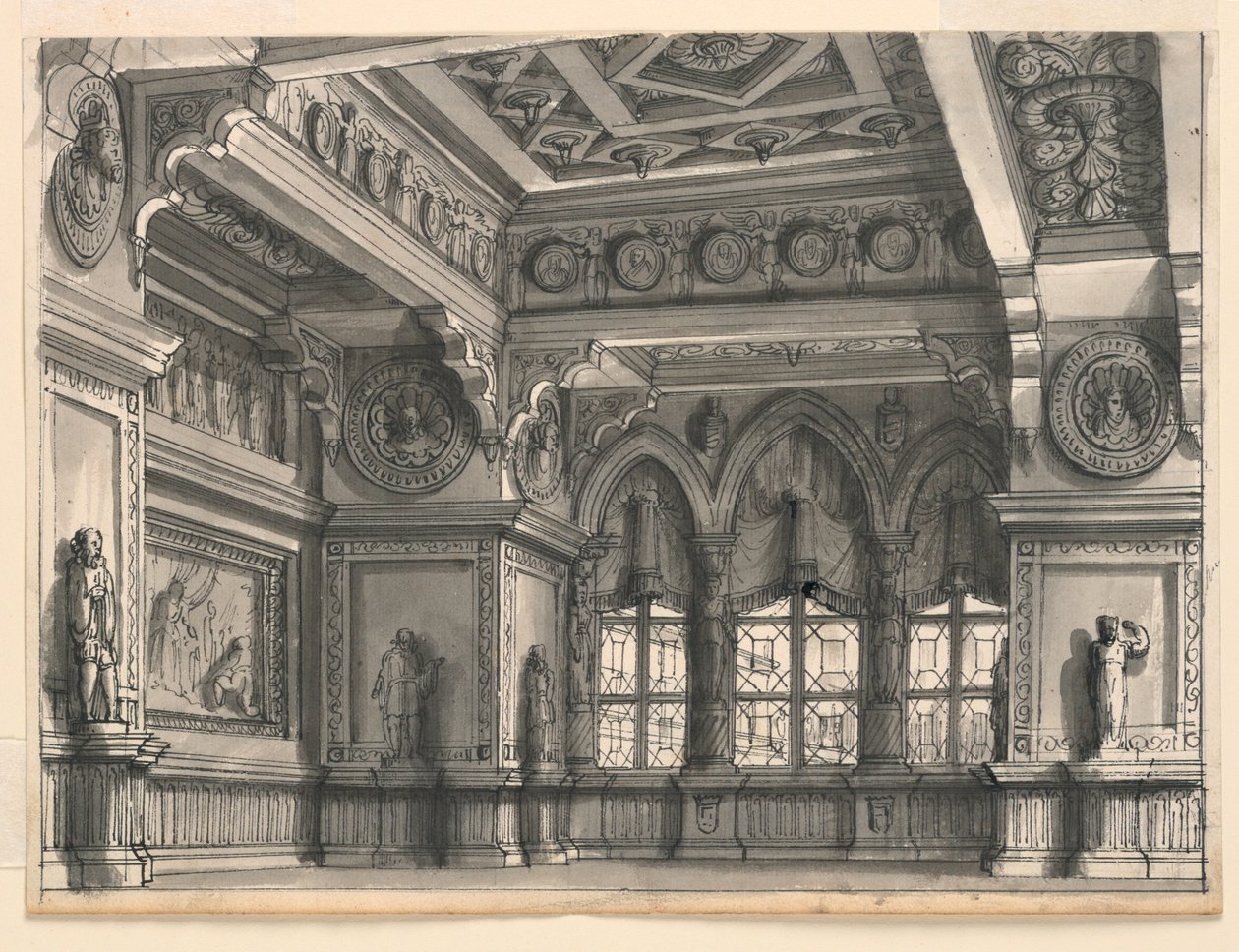 Scenedesign, gotisk rum af Romolo Achille Liverani