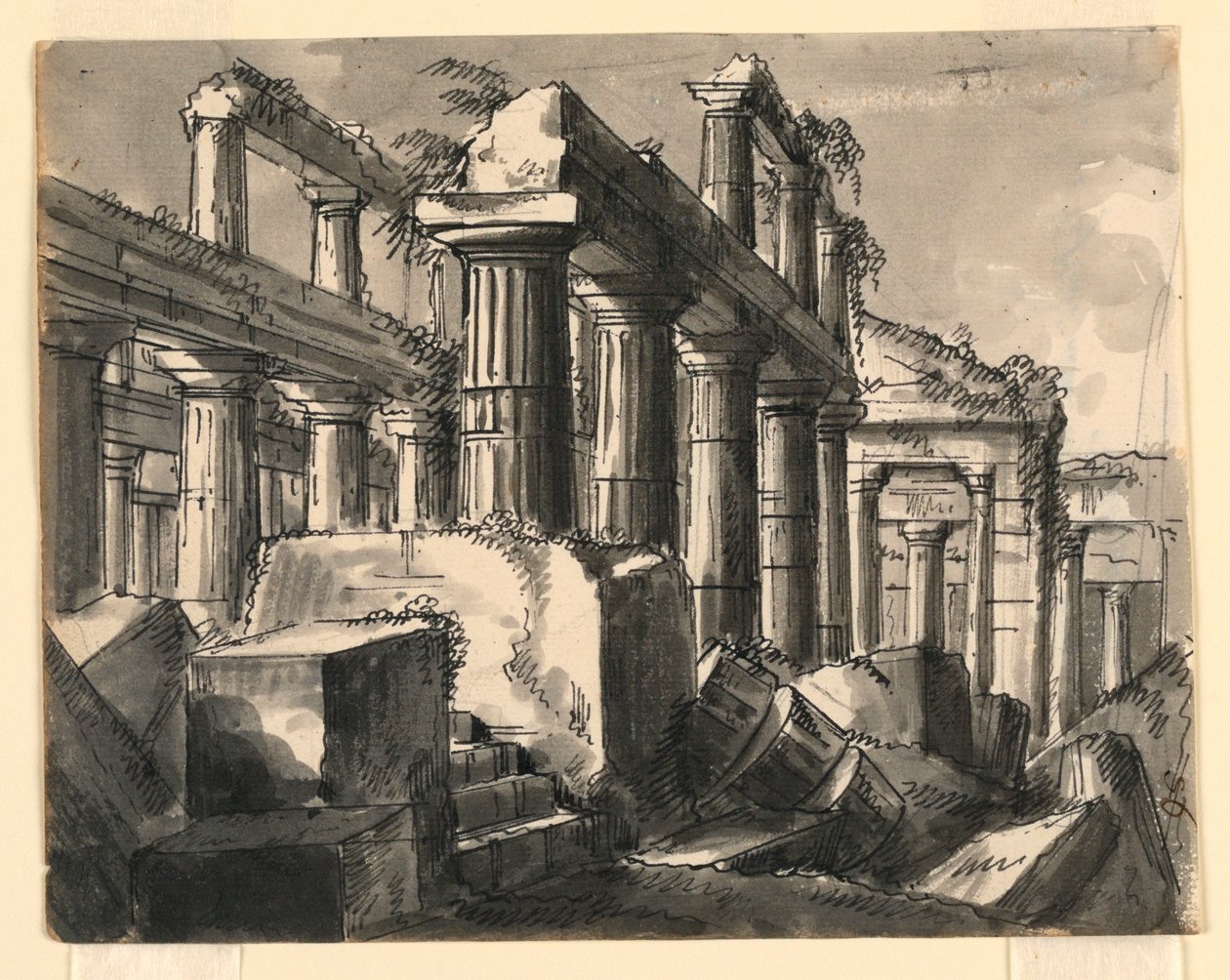 Scenedesign, ruiner af templet af Romolo Achille Liverani