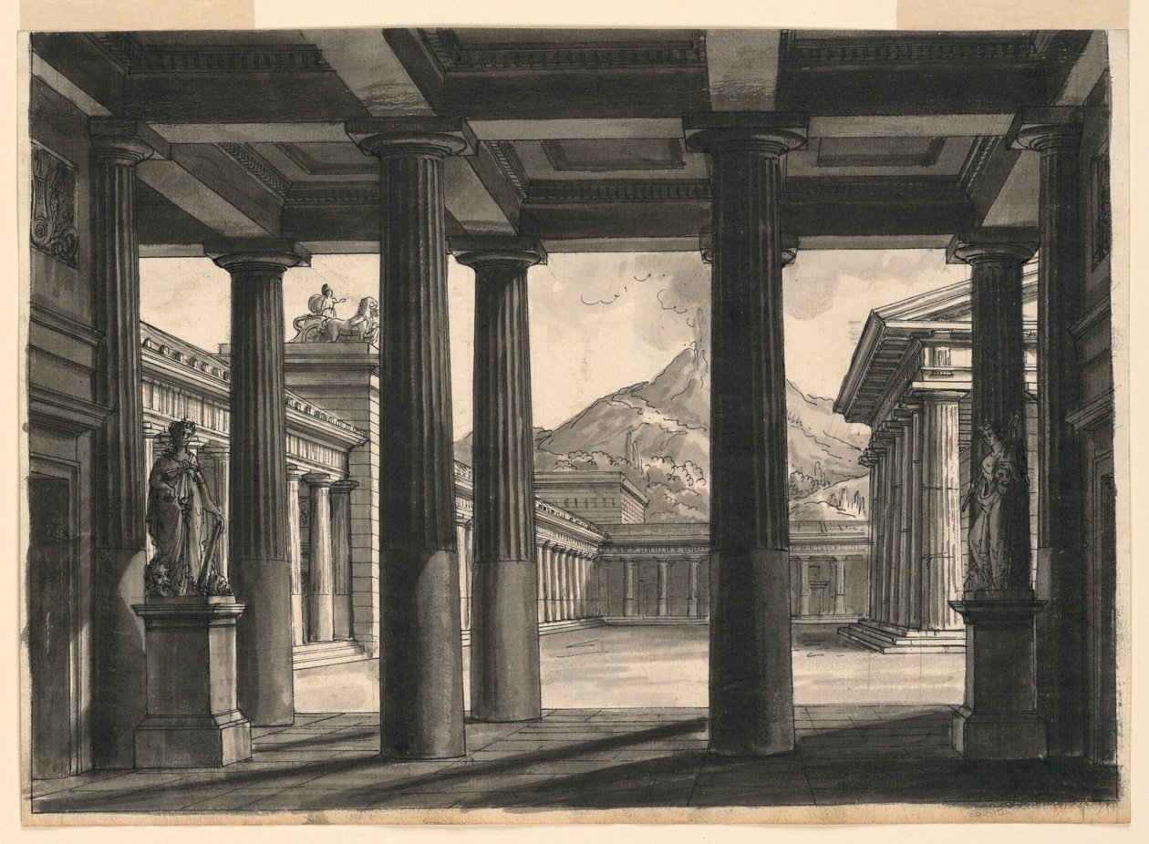 Scenedesign til operaen "The Last Day of Pompeii," på La Scala, Milano, 1827 af Romolo Achille Liverani