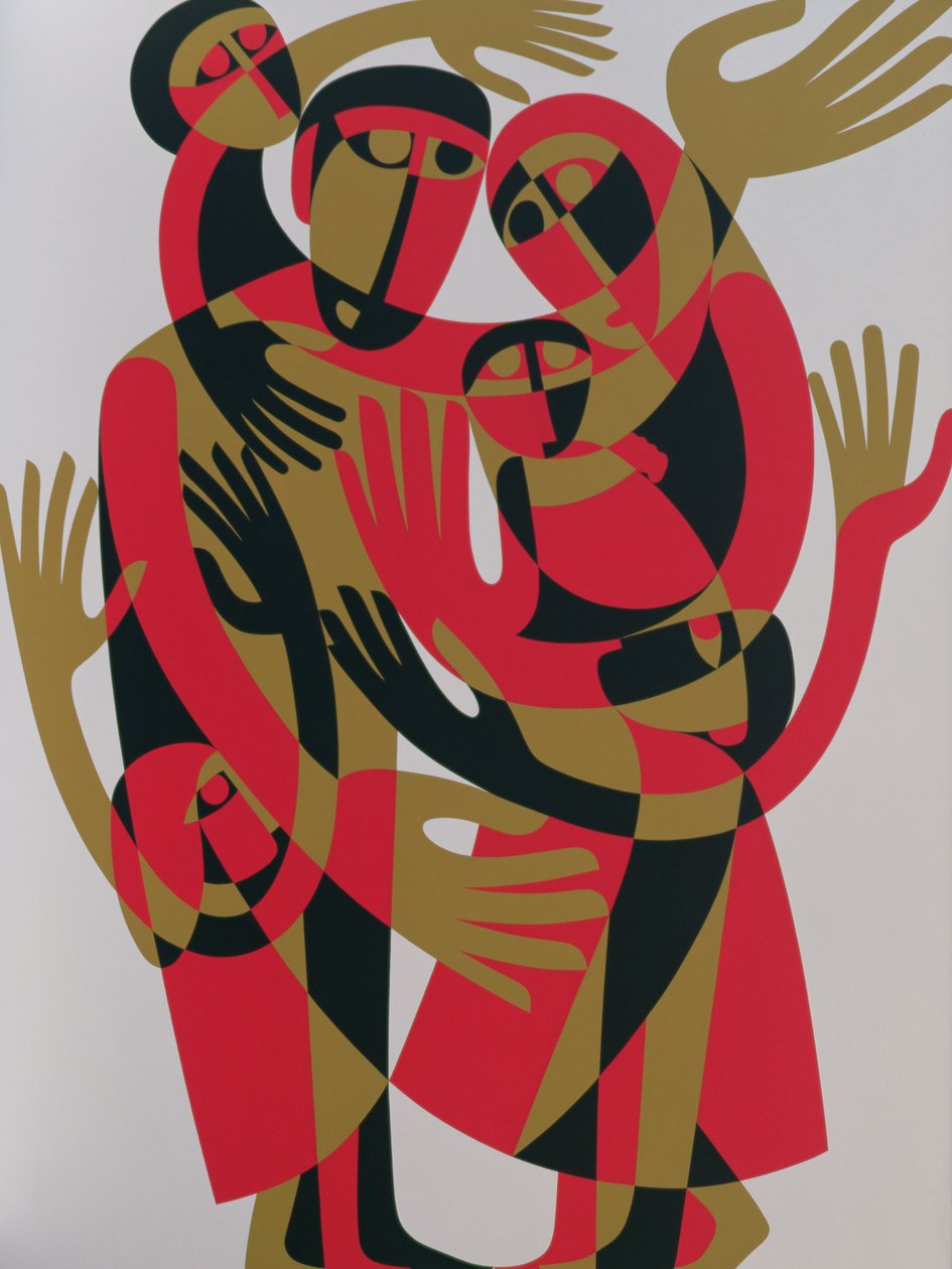 Alle mennesker er født frie og lige i værdighed og rettigheder, 1998 (akryl om bord) af Ron Waddams