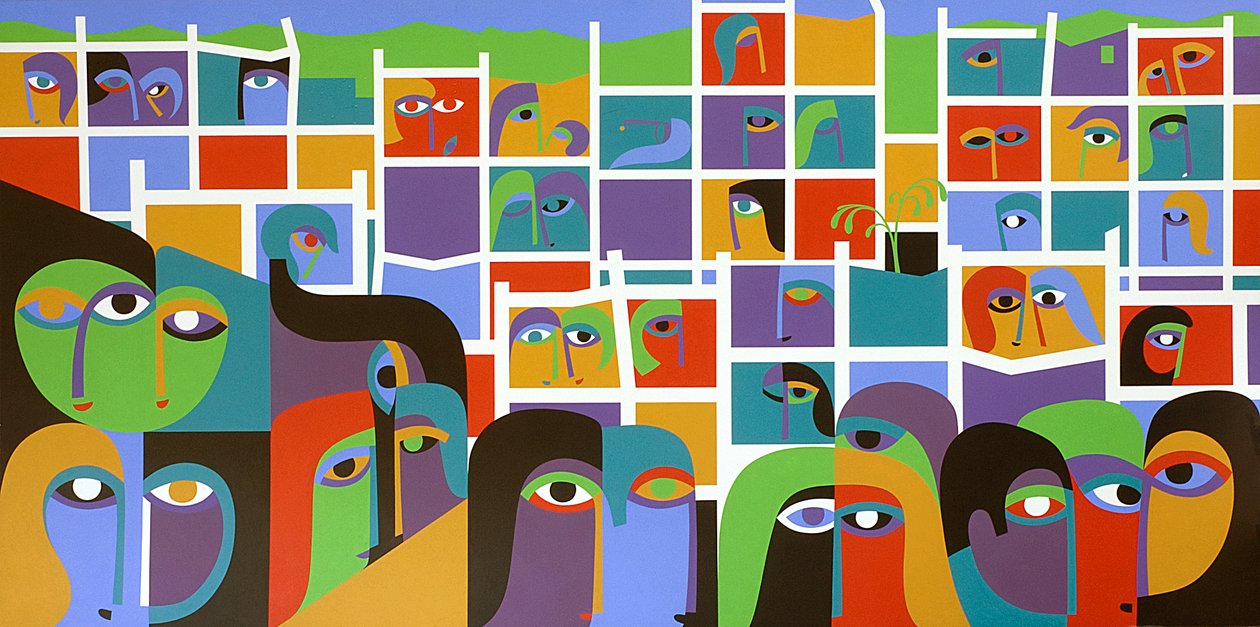 Desolation and Regeneration, 1987 (akryl om bord) af Ron Waddams
