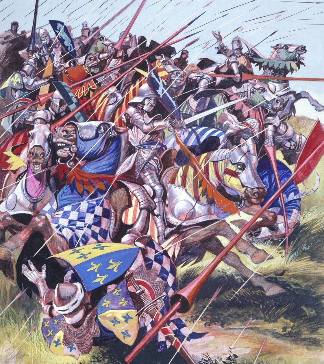 Agincourt - Den umulige sejr 25. oktober 1415 (gouache på papir) af Ron Embleton