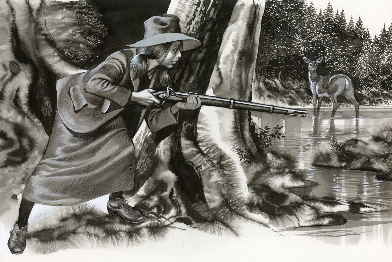 Annie Oakley skyder en buk af Ron Embleton