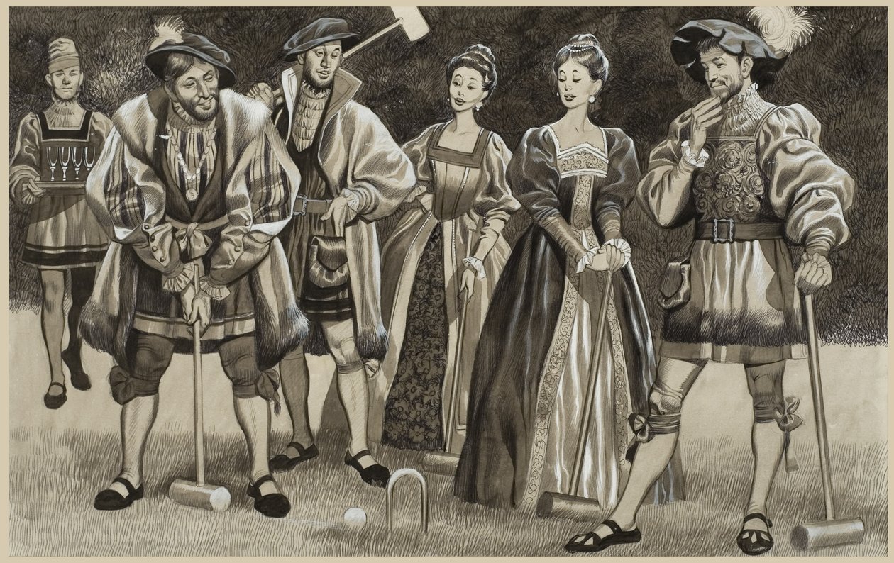 Frans I (1494-1547) spiller kroket (gouache på papir) af Ron Embleton