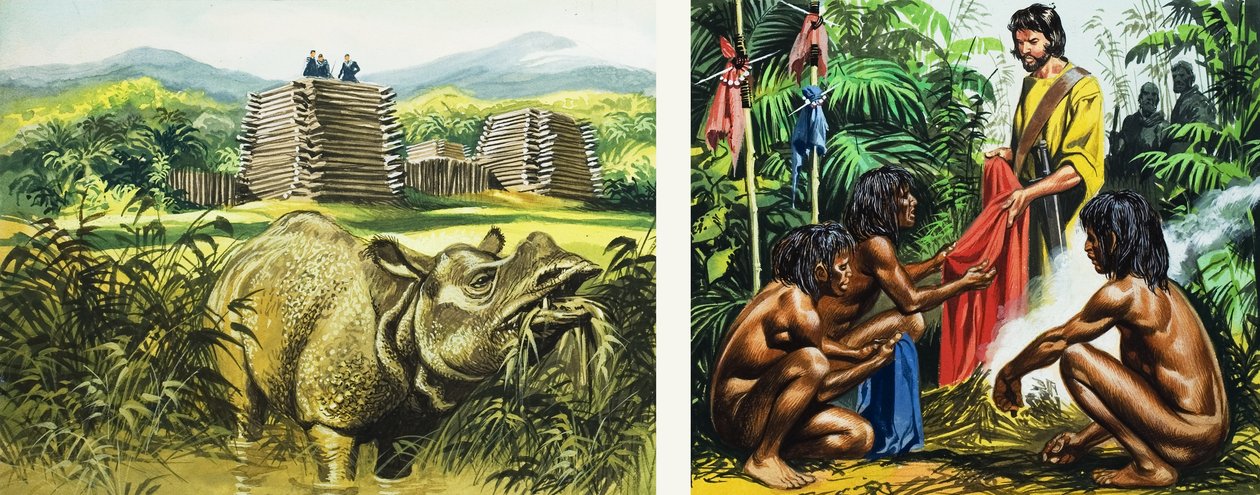 Marco Polo på Sumatra (gouache på papir) af Ron Embleton
