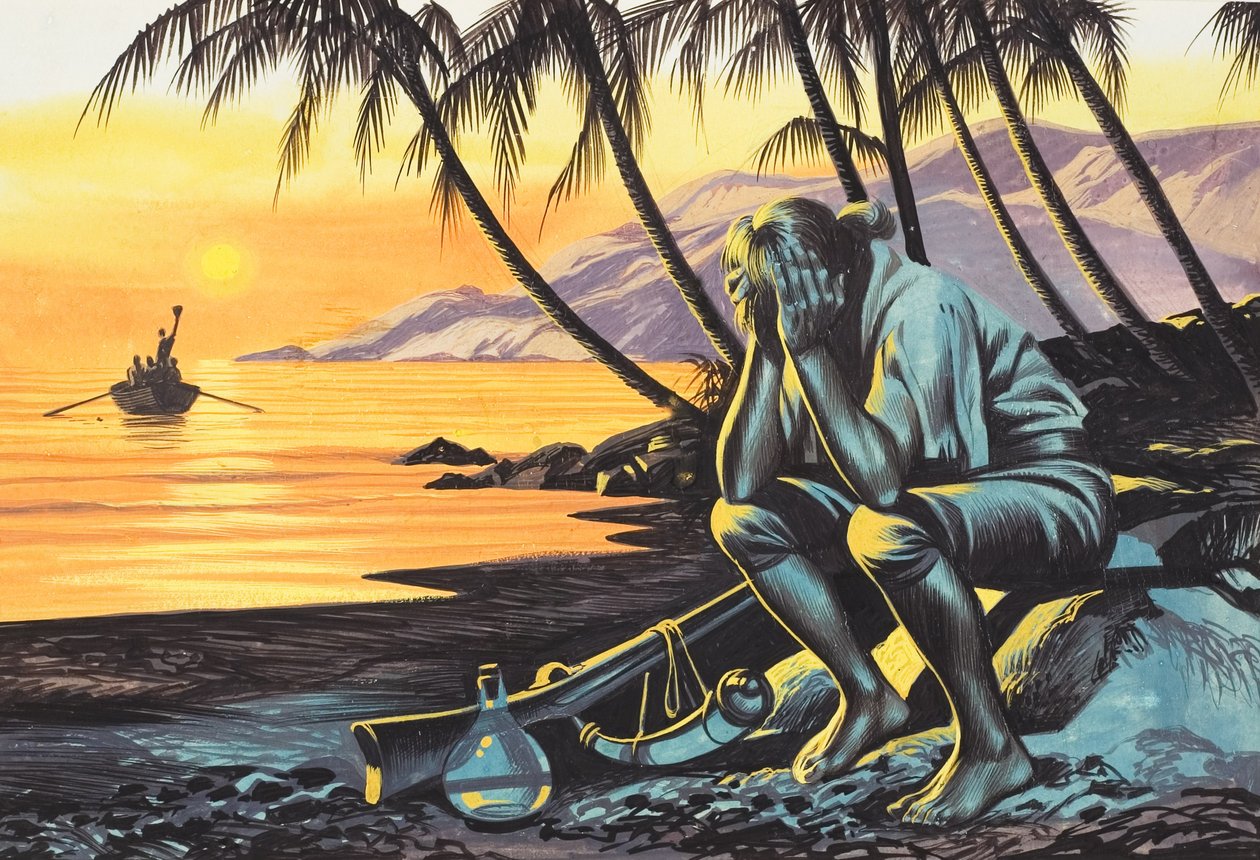 Marooned Man (gouache på papir) af Ron Embleton