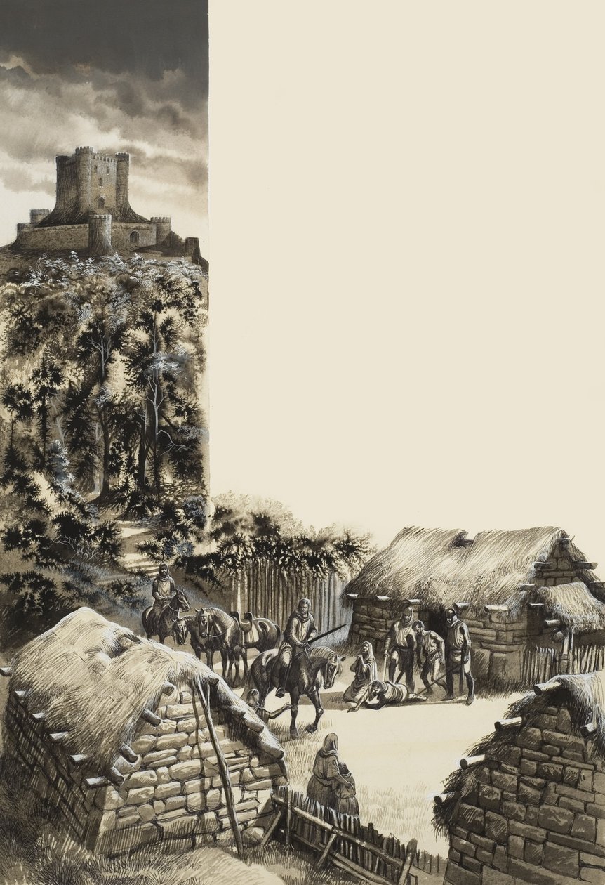 Middelalderlandsby (gouache på papir) af Ron Embleton