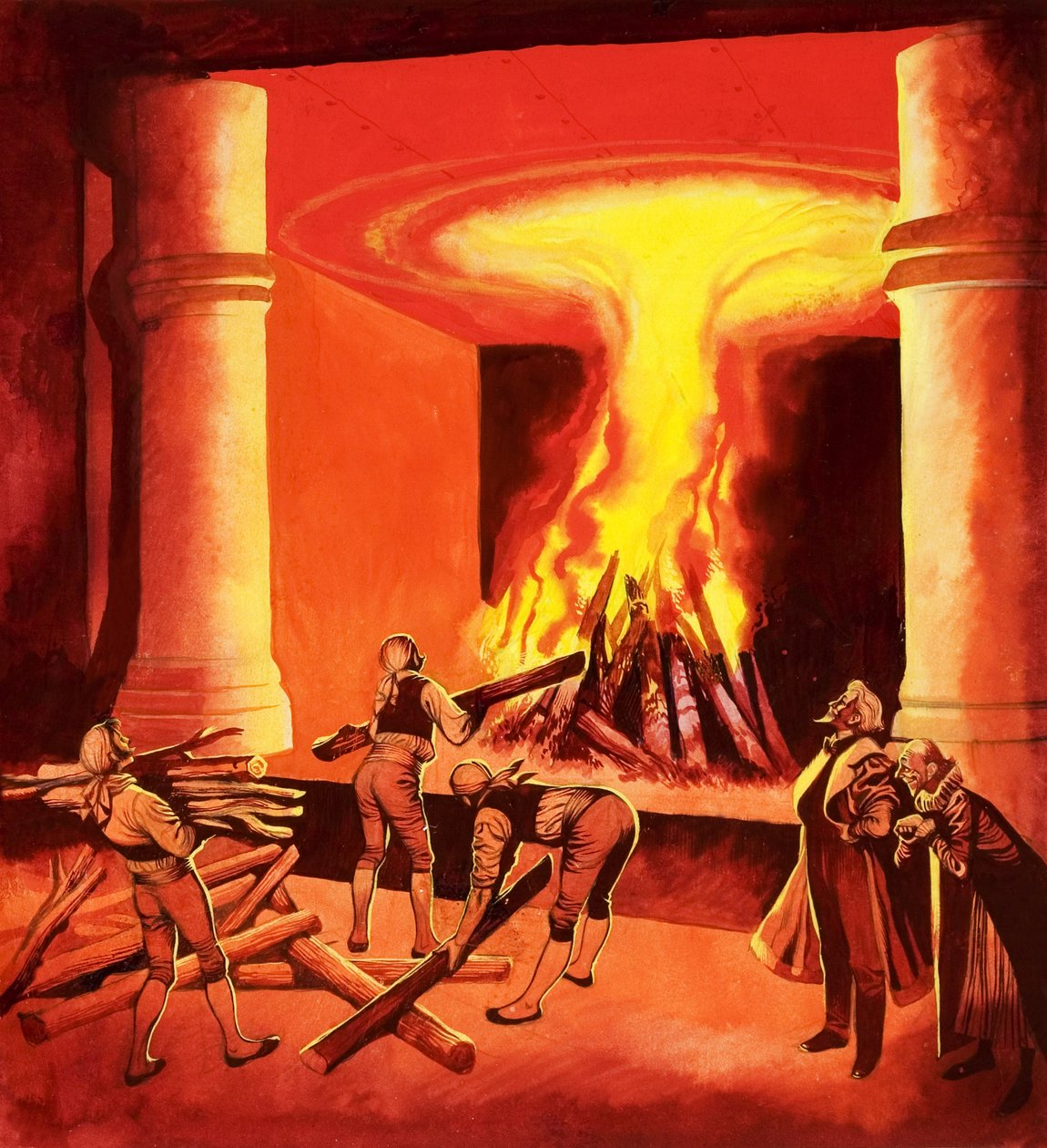 Roaring Fire (gouache på papir) af Ron Embleton