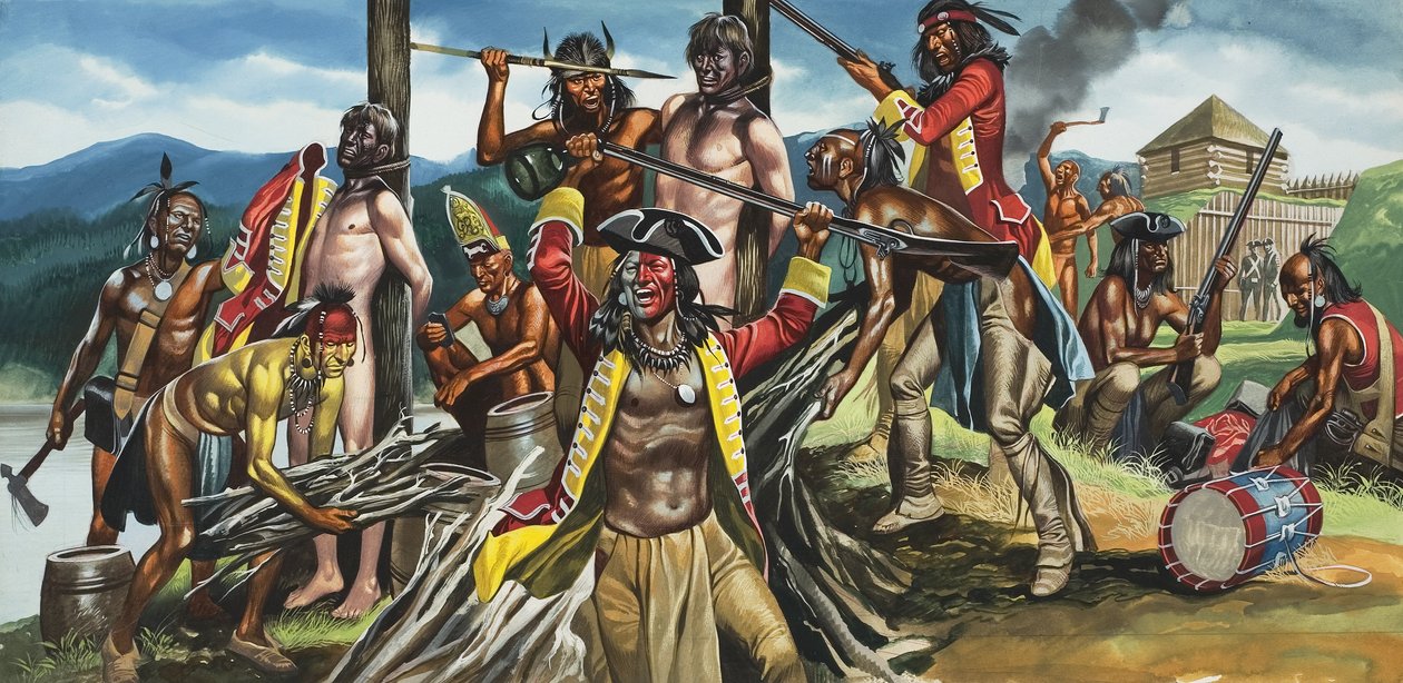 Ristet på bålet (gouache på papir) af Ron Embleton