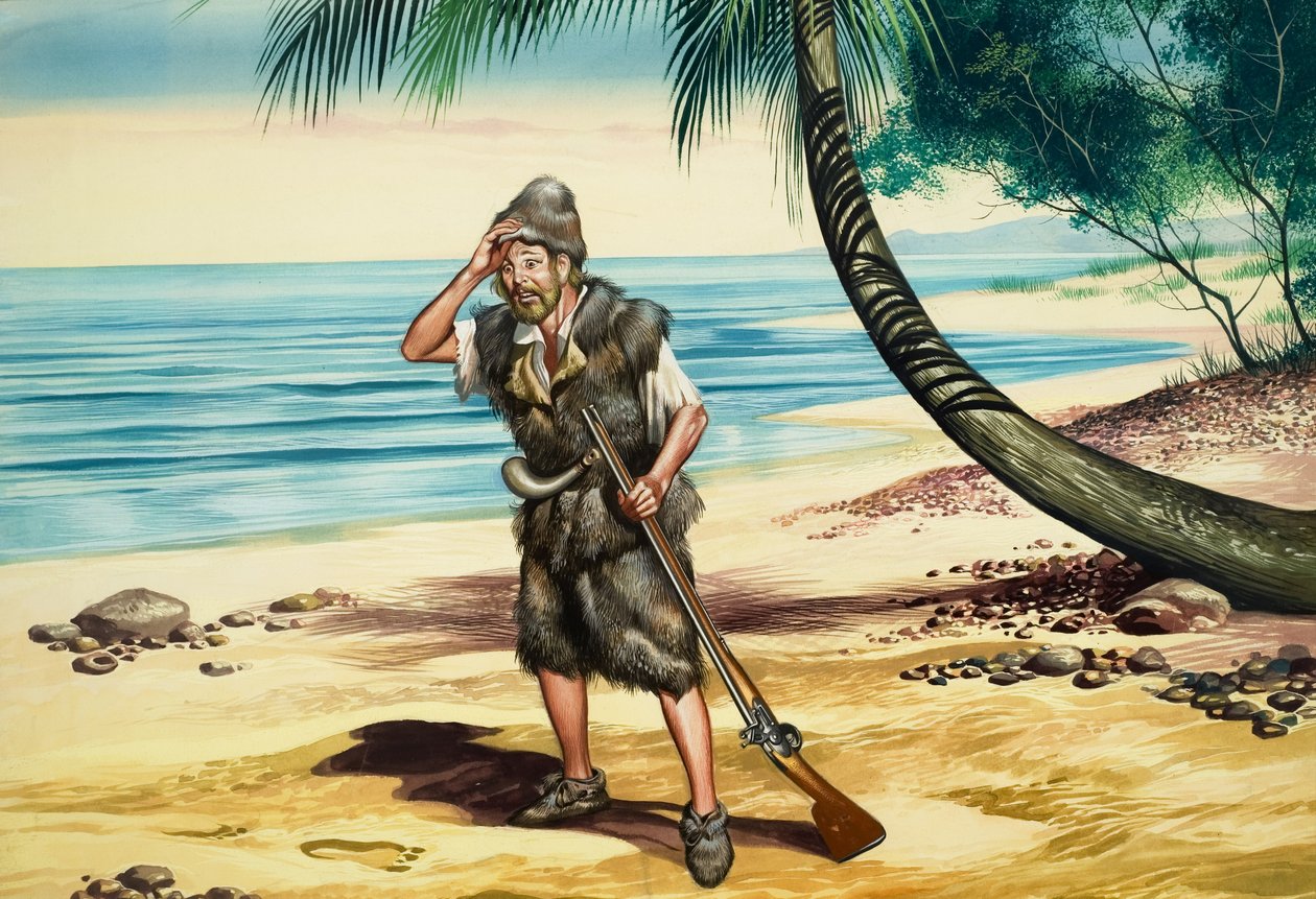 Robinson Crusoe (gouache på papir) af Ron Embleton