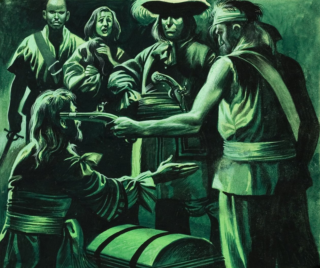 Sir Henry Morgan og skattekisten (gouache på papir) af Ron Embleton