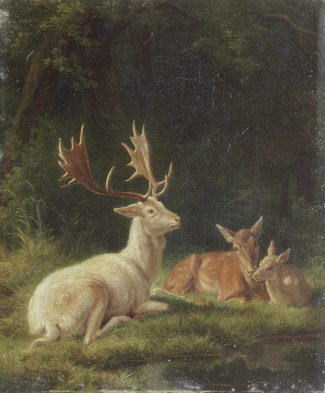 Hjorte i et landskab (olie på lærred) af Rosa Bonheur