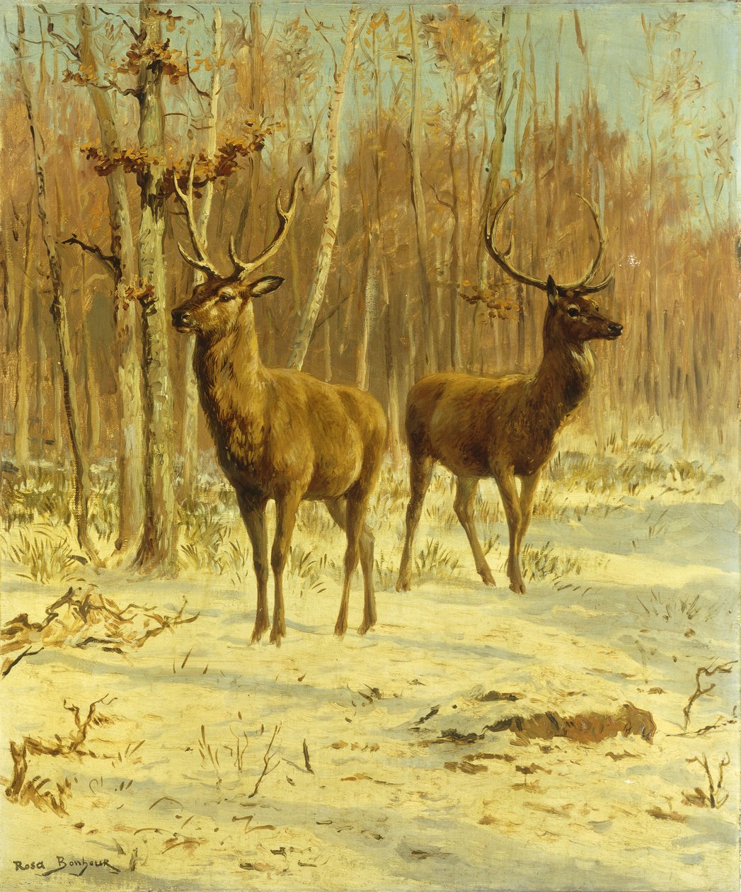 To hjorte i en lysning om vinteren af Rosa Bonheur