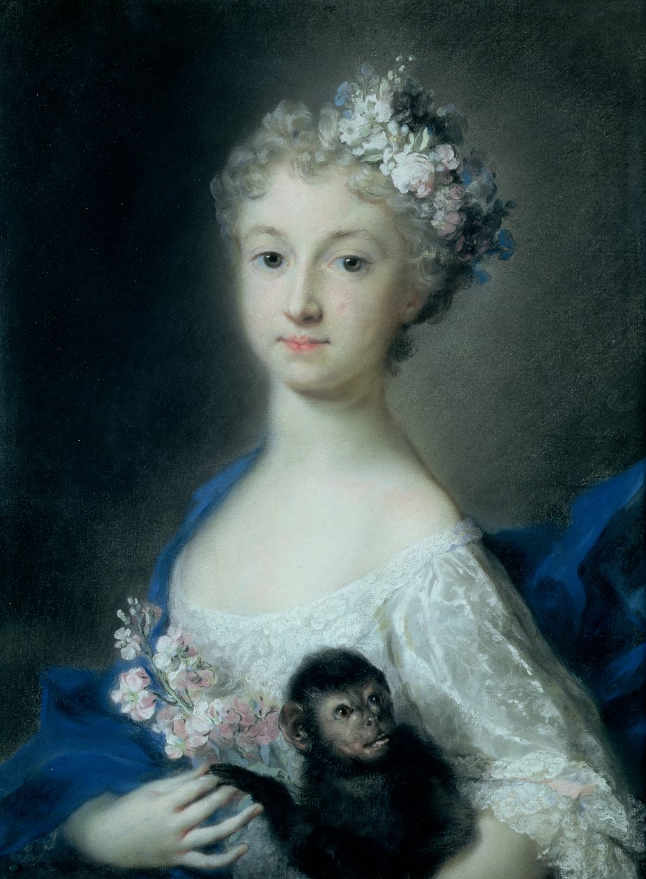 Pige holder en abe (pastel) af Rosalba Giovanna Carriera