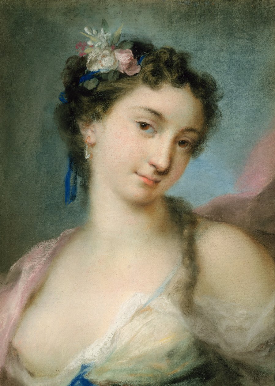 Portræt af en dame som flora (pastel på papir) af Rosalba Giovanna Carriera