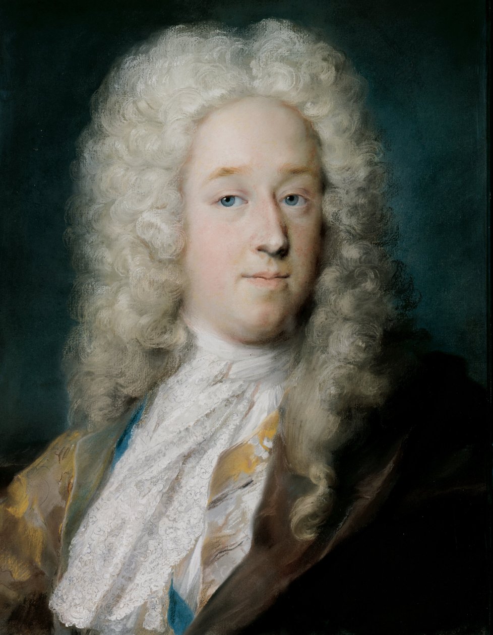 En herre i en guldmønstret frakke og violetbrun kappe af Rosalba Carriera
