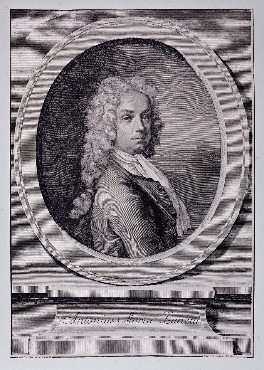 Portræt af Antonio Maria Zanetti, italiensk tegneserieskaber (gravering af Rosalba Giovanna (after) Carriera