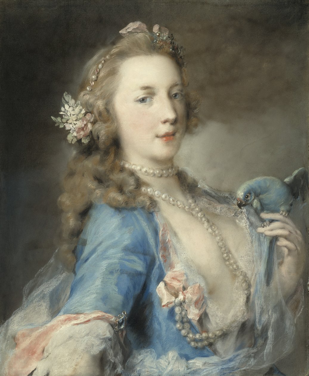En ung dame med en papegøje, ca. 1730 af Rosalba Giovanna Carriera