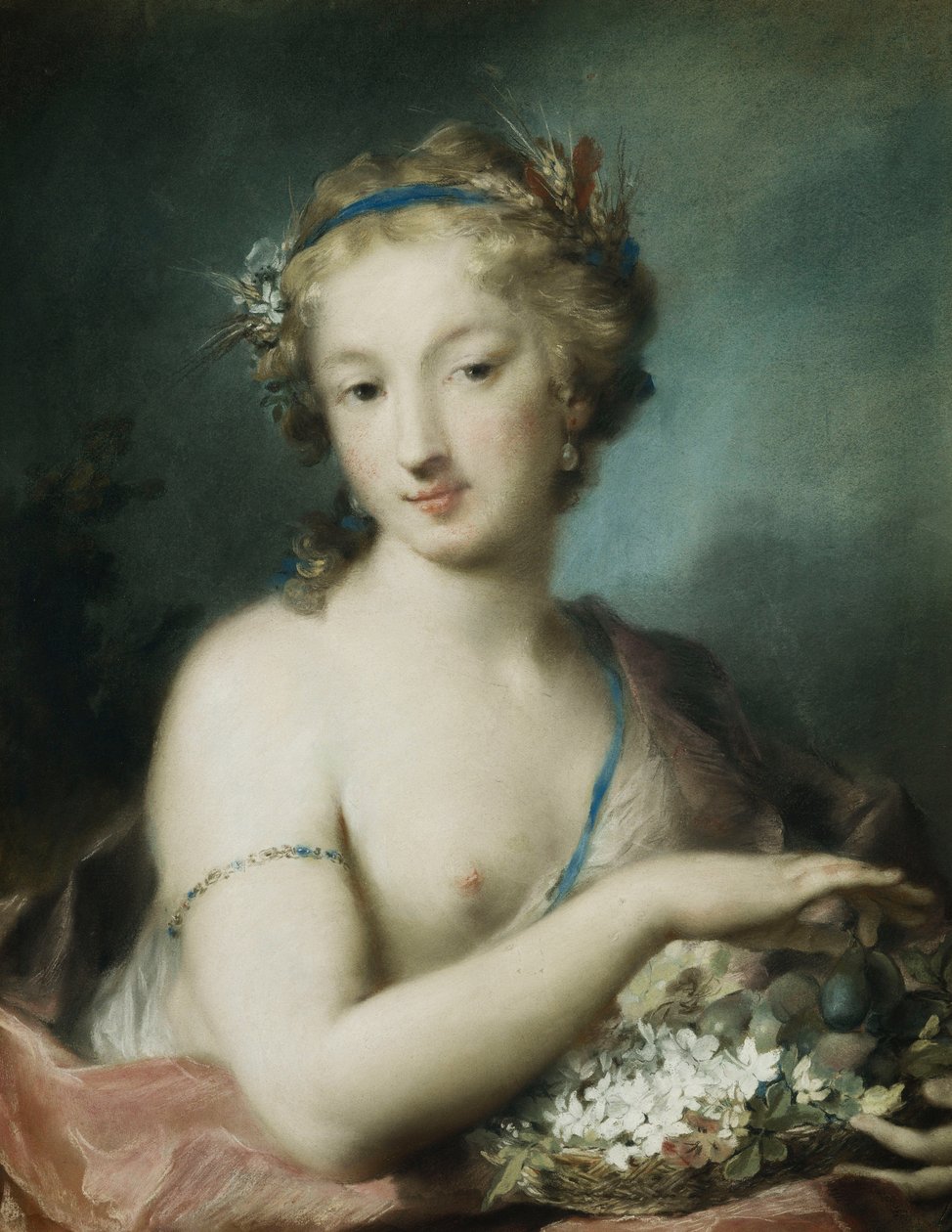 Flora, Halv Længde, Holdende Blommer, af Rosalba Giovanna Carriera
