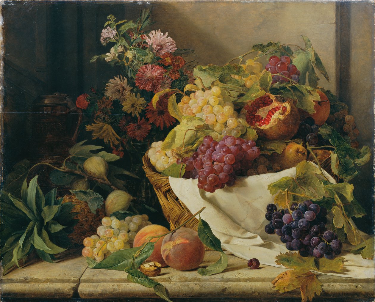 Stilleben med frugt og blomster af Rosalia Amon