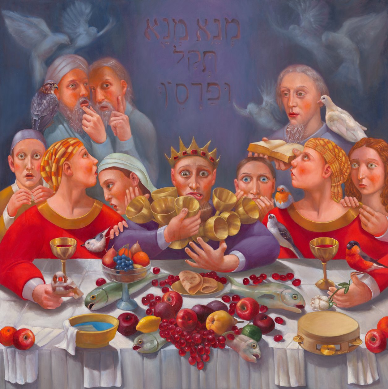 The Last Supper of Belshazzar, 2022 (olie på lærred) af Rosemarie Adcock