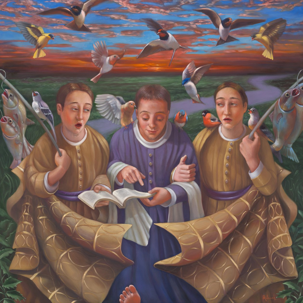 Vejen til Emmaus, 2009 (olie på lærred) af Rosemarie Adcock