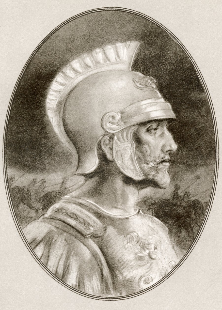 Ashoka, død 232 f.Kr., alias Ashoka den Store. Indisk kejser af Maurya-dynastiet. Illustration af Gordon Ross, amerikansk kunstner og illustrator (1873-1946), fra Living Biographies of Famous Rulers. af Ross Gordon