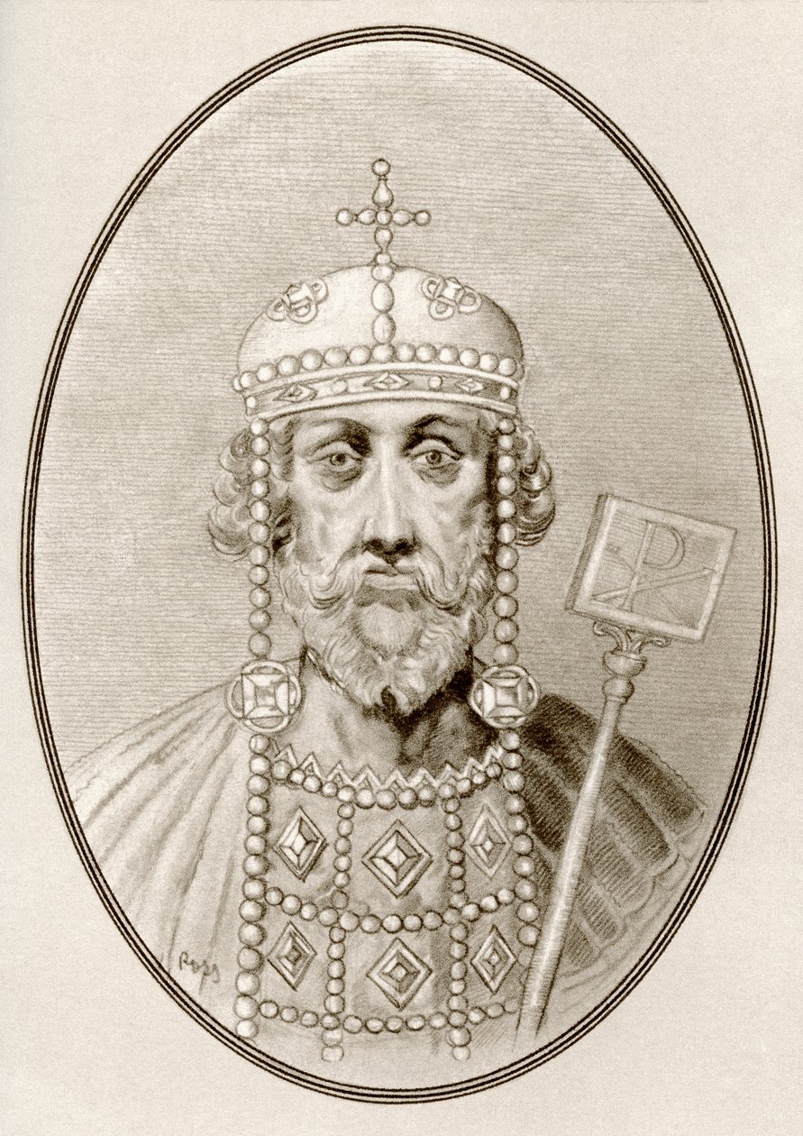 Konstantin den Store, billede fra Living Biography of Famous Rulers (gravering) af Ross Gordon