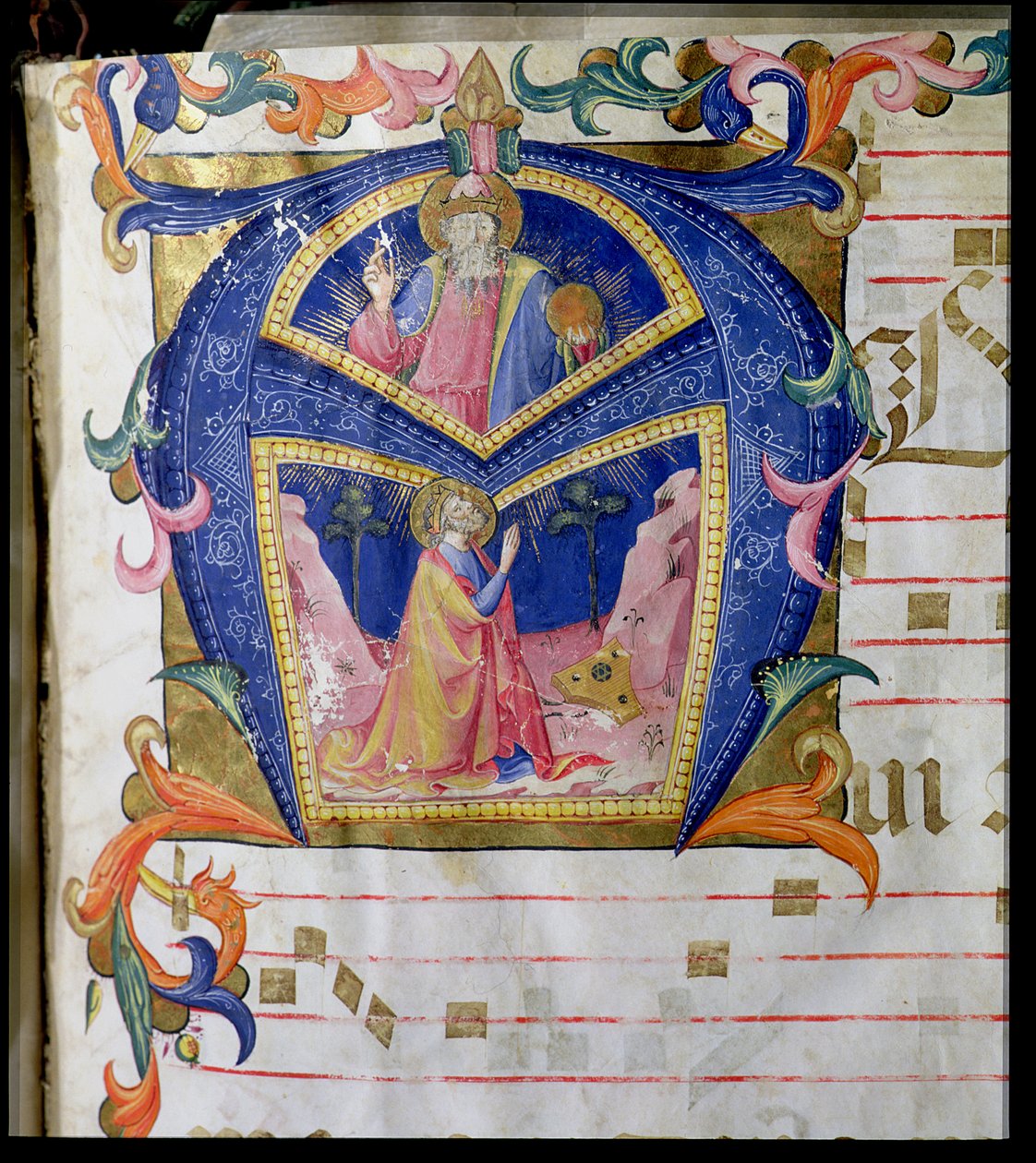 Corale / Graduale nr. 5 Historikert initial "A", der forestiller kong David og Gud Faderen af Rossello Franchi