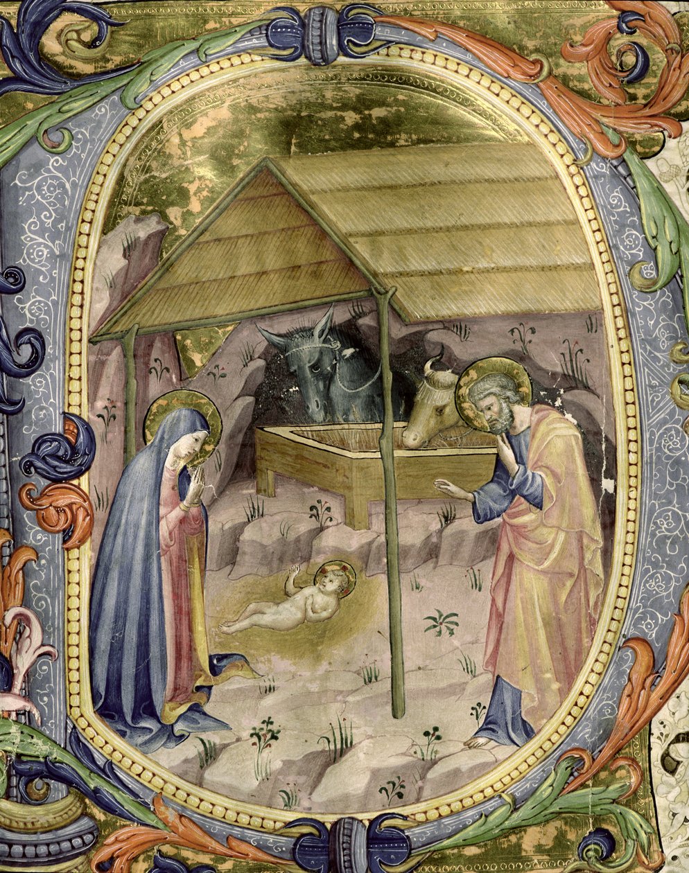 Corale / Graduale nr. 5 Historikert initial "P", der skildrer fødselaren af Rossello Franchi