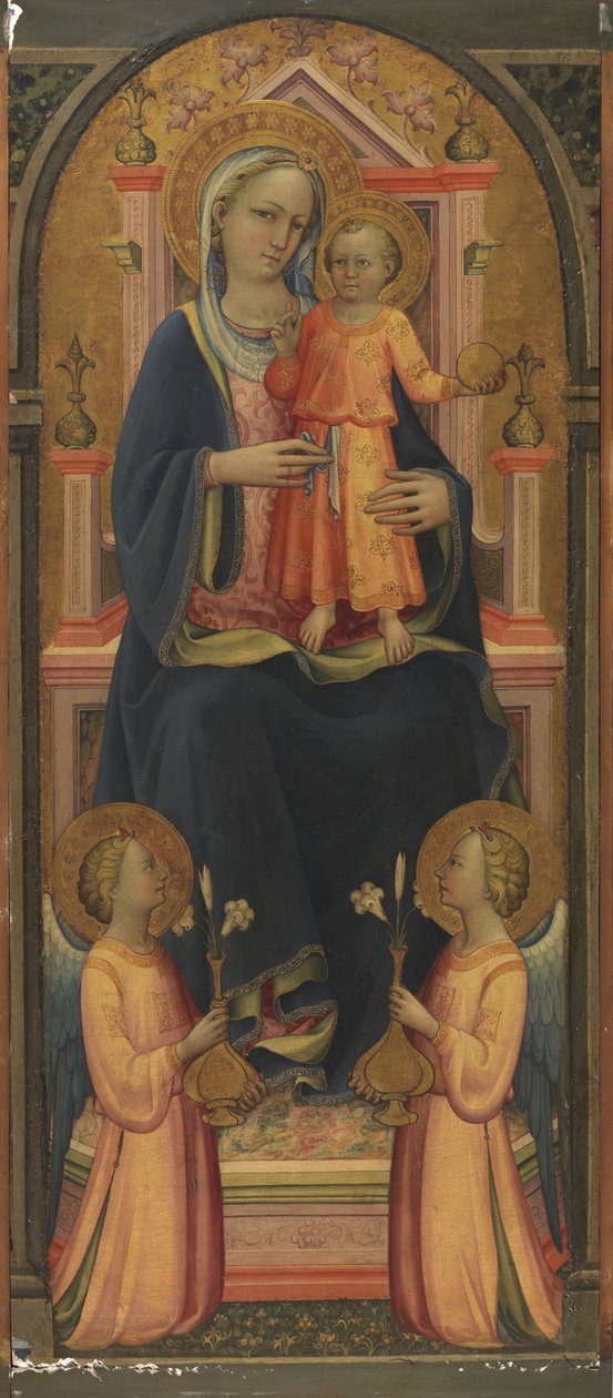 Jomfru og barn på tronen, med to engle, ca. 1420-25 af Rossello di Jacopo Franchi