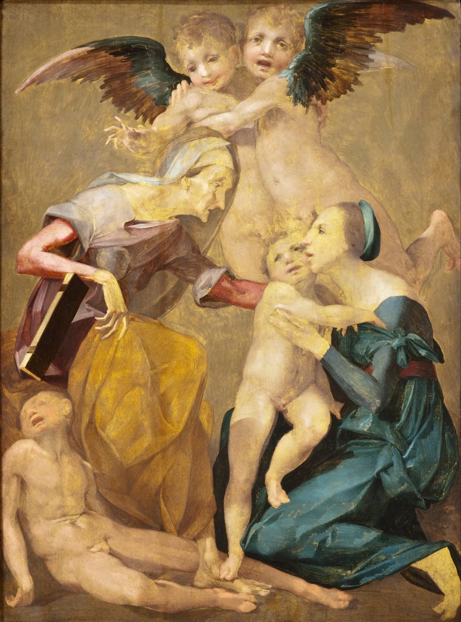 Allegori om frelse med Jomfruen og Kristusbarnet, den hellige Elisabeth, den unge Johannes Døberen og den... af Rosso Fiorentino