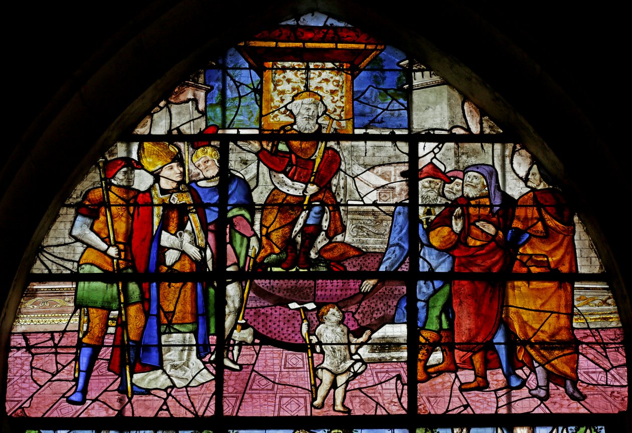 Vindue, der afbilder St. Denis før prokonsul Fescennius, detalje fra 2921672, 1530-40 af Rouen School