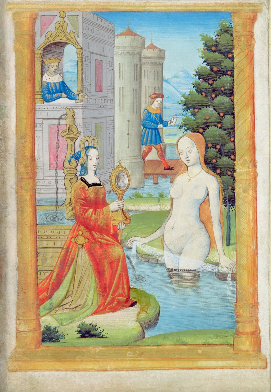 Bathsheba badning (pen og gouache på papir) af Rouen School
