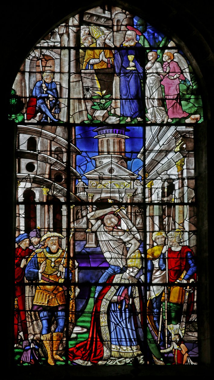 Vindue, der viser henrettelsen af St. Denis, 1530-40 af Rouen School
