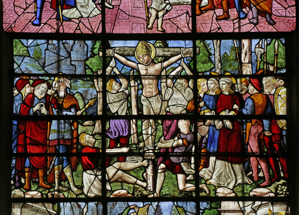 Vindue, der viser martyrdøden i St Denis, detalje fra 2921672 af Rouen School