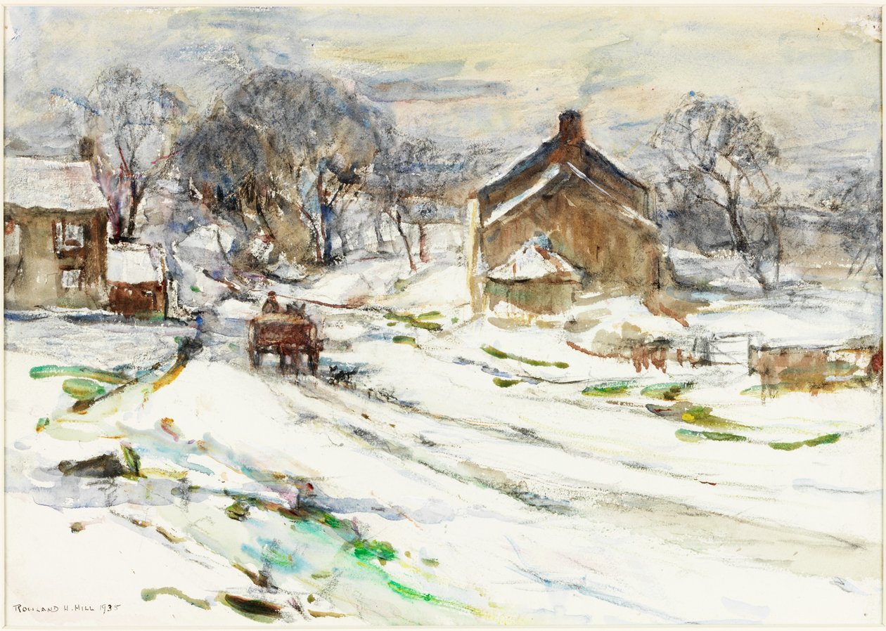 Ellerby - Vinter (blyant og akvarel på papir klistret på kort) af Rowland Henry Hill