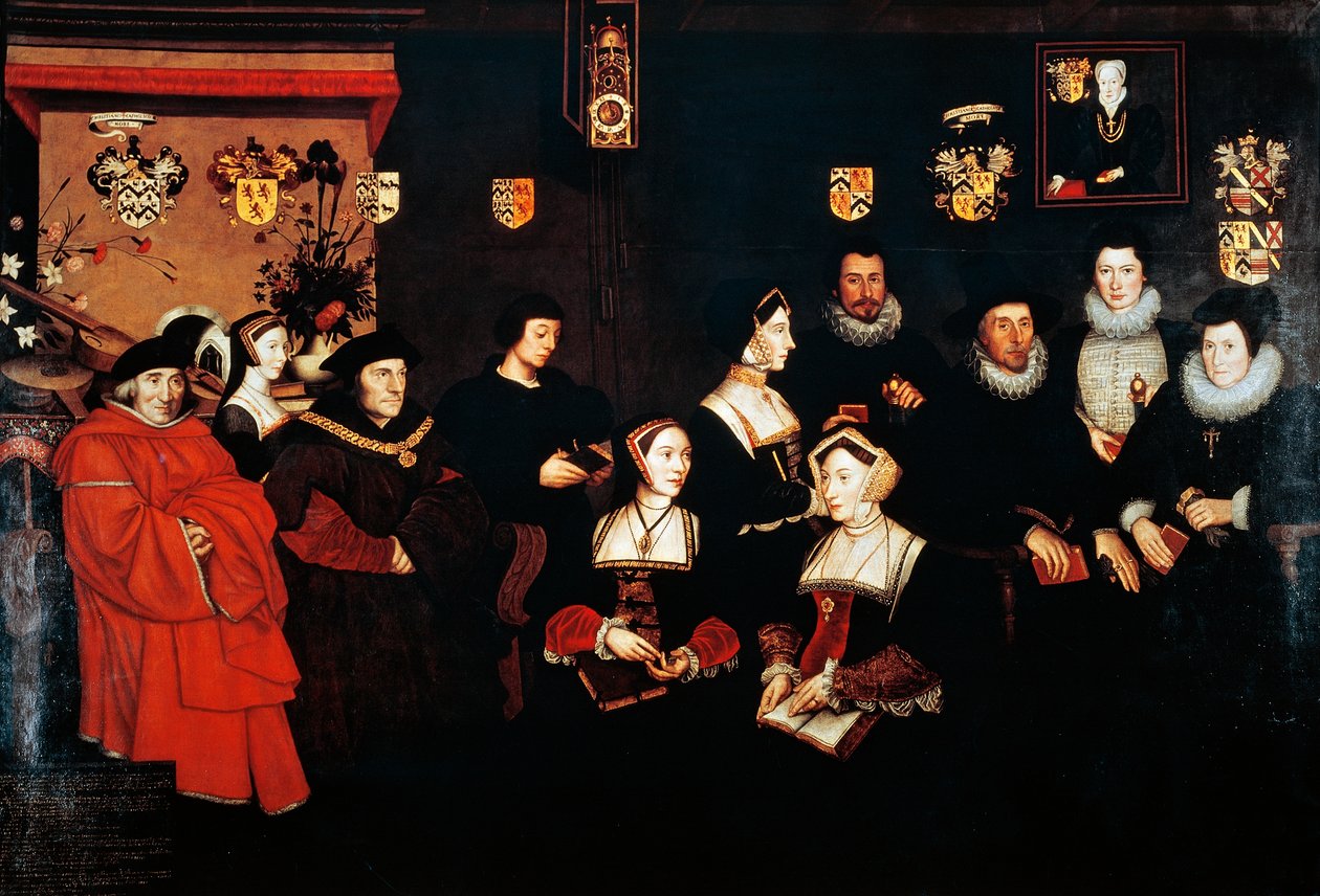 Sir Thomas More, hans far, hans husstand og hans efterkommere, omkring 1593 af Rowland Lockey