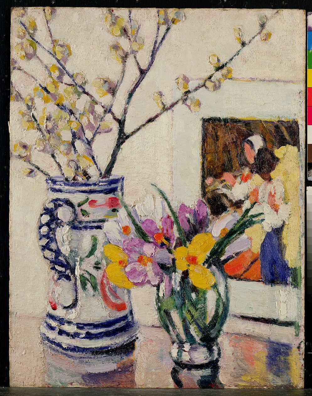 Stilleben med blomster i en vase af Rowley Leggett