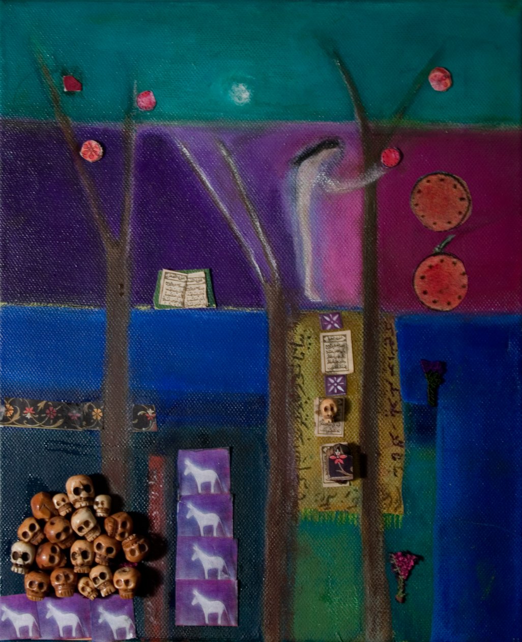 Eva og granatæble, 2011 (olie og collage på lærred) af Roya Salari