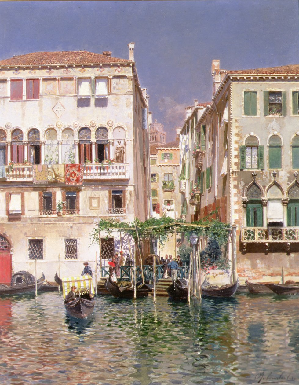 Canal Grande med Campanile of St Maria Gloriosa dei Frari, Venedig (olie på panel) af Rubens Santoro