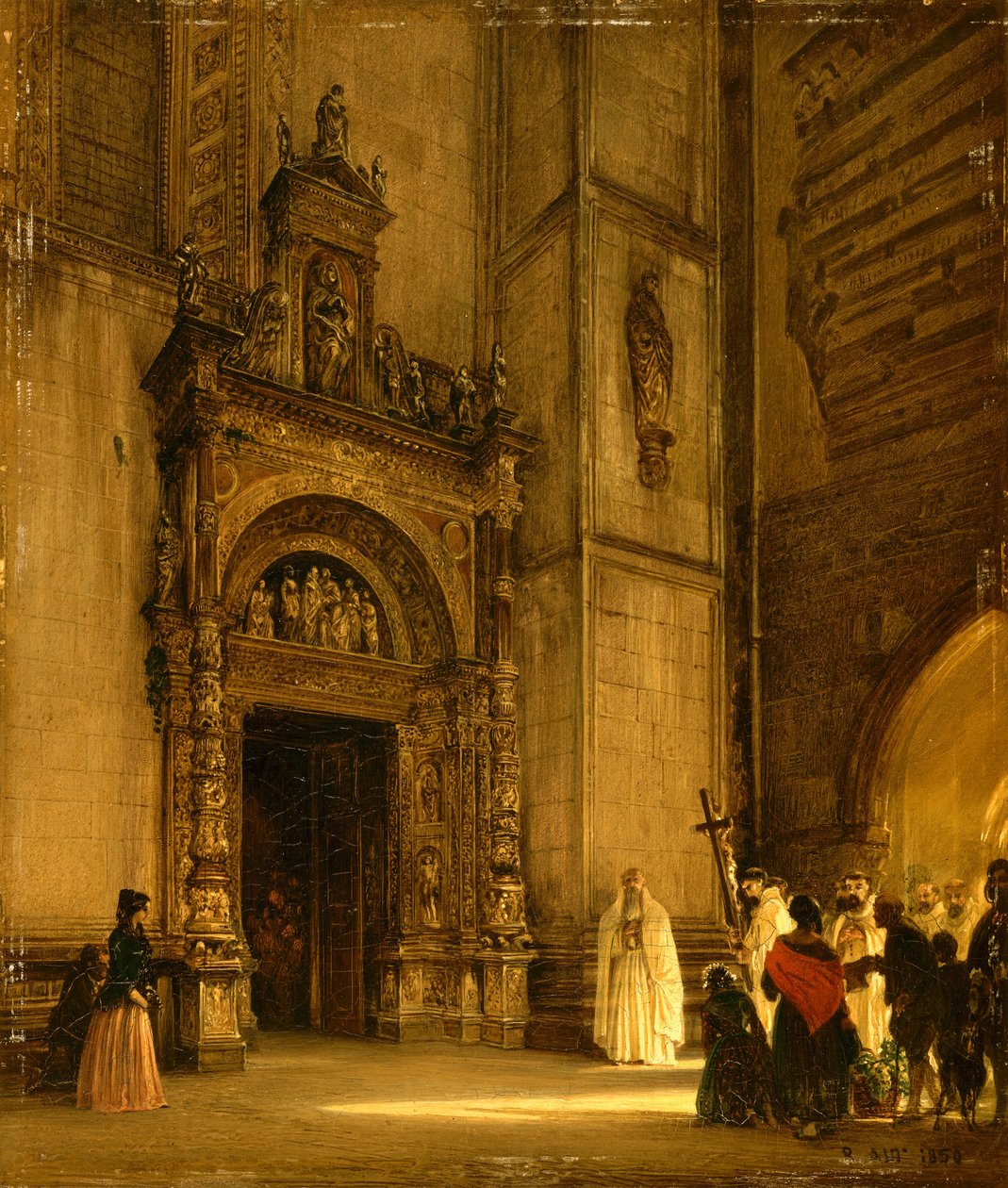 Sideportal af Como Cathedral, 1850 (olie på pap) af Rudolf von Alt