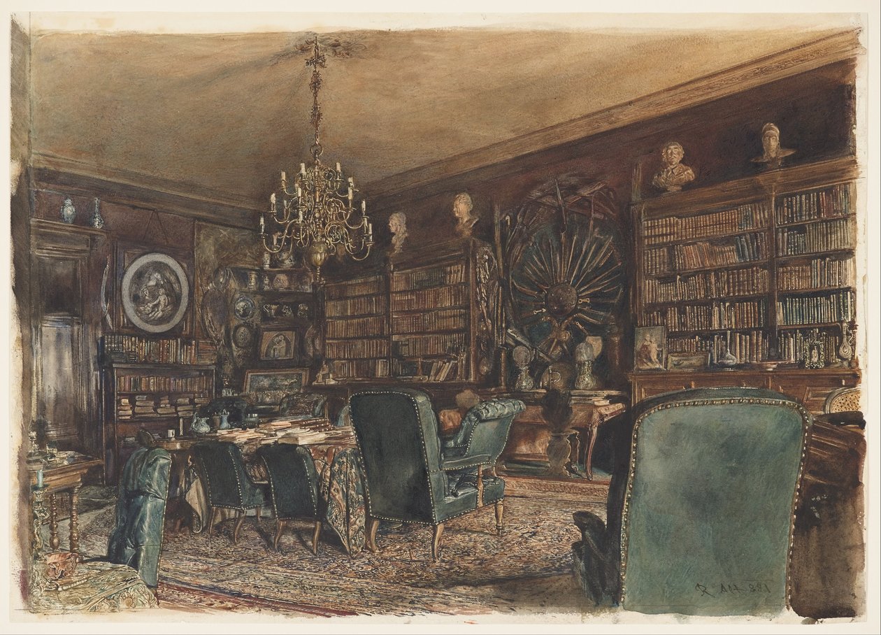 Biblioteket i lejligheden til grev Lanckoronski i Wien, Riemergasse 8 af Rudolf von Alt